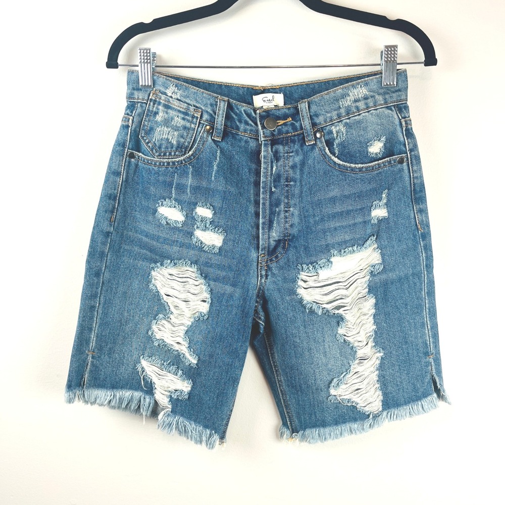 2/$30 NWT Easel Blue Distressed Biker Jean Shorts Small